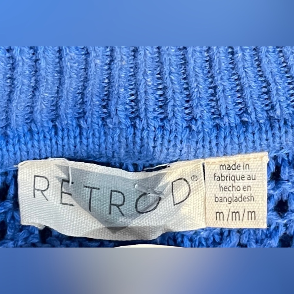 RETROD Knitted Polo V-neck Sweater Blue SZ Medium New With Tags - Picture 6 of 10